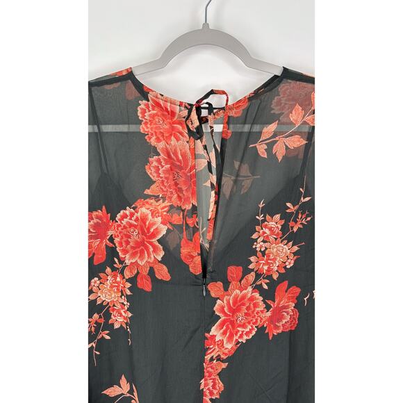 ASOS Long Sleeve Floral Print Maxi Dress Black Red Frill Hem Womens Size 14 New - Picture 11 of 14